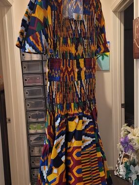 Colorful Geometric Maxi Dress - Bold Multicolor Print